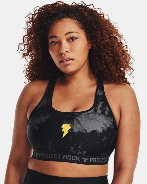 Women's Project Rock HeatGear®  Black Adam Sports Bra, Black, pdpMainDesktop image number 4